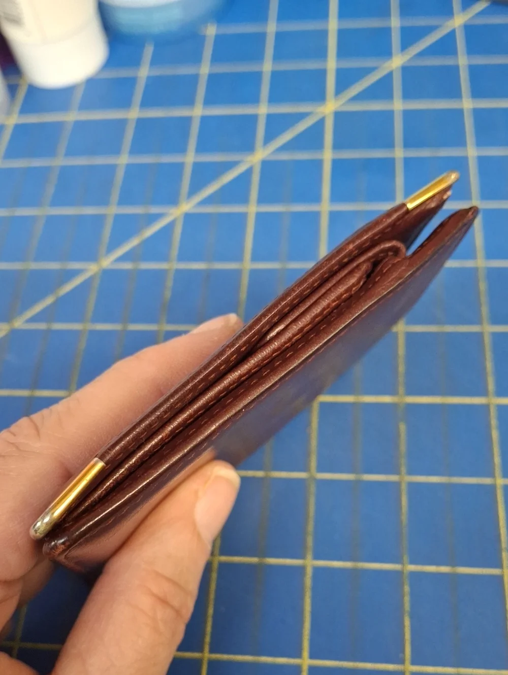 Classic Unisex Leather 4x4 Wallet with Gold Corner Accents Preloved